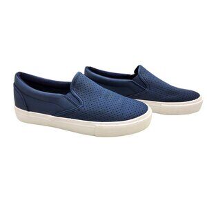 jenn ardor womens blue perforated fabric breathable loafers